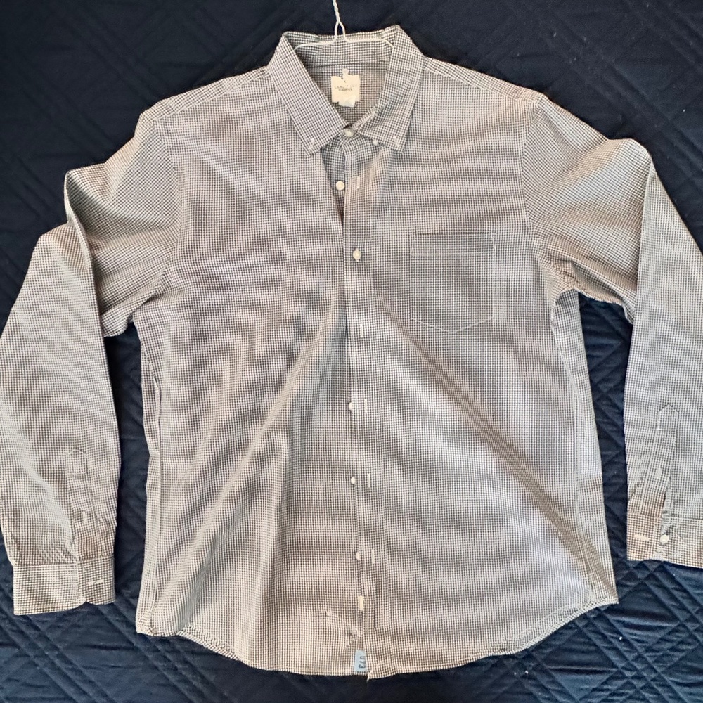 Lands' End Canvas Shirt Men's Size Large Navy & White Check 100% Cotton